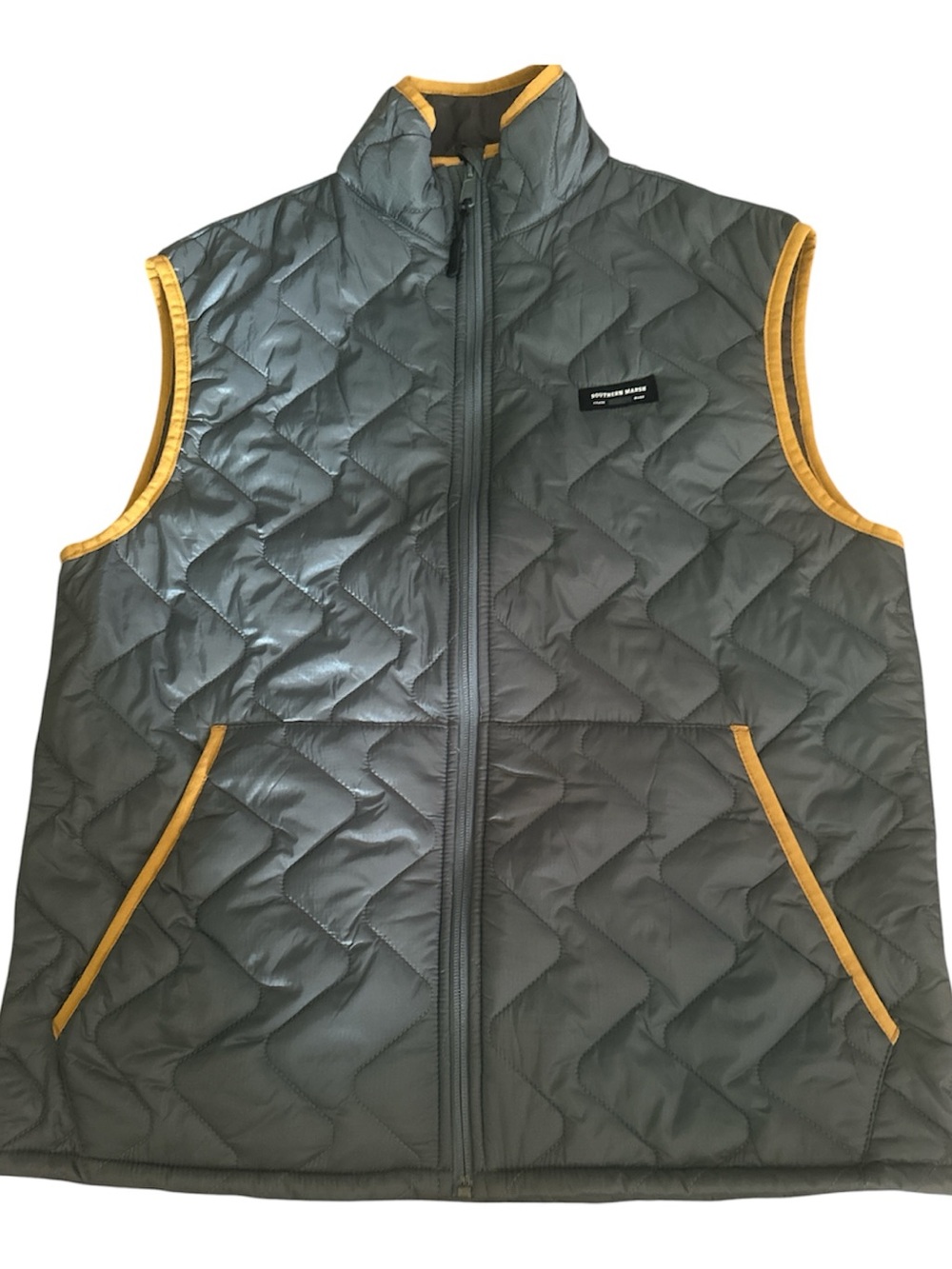 Southern Marsh Quilted Gray Vest with Yellow Trim
